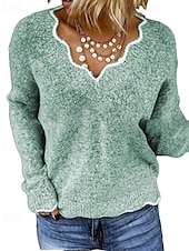 levne jednoduché tričko-Dámské Svetr Rolák Šik ven Na běžné nošení Barevné bloky Do V Slátanina Pletený Dlouhý rukáv Běžné topy Plést Denní Dovolená Jdeme ven Černá Světlá růžová Podzim Zima