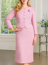  Rochie lungime glezna Sheath Column Rochie de petrecere Rochie cocktail Rochie pentru invitată la nuntă Rochie pentru mama miresei Mâneci lungi Gât rotund Elegant Vintage Petrecere cu nasturi