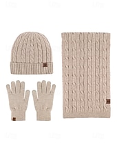 economico Cappelli da donna-Set unisex di cappello, sciarpa e guanti natalizi con guanti touchscreen, vari colori, perfetto per la moda invernale e come regalo per le feste