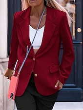 cheap Blazers &amp; Suits-Women's Blazer Comfortable Pocket Buttons Active Plain Outdoor Vacation Going out Weekend Regular Turndown Regular Fit Long Sleeve Outerwear Black White Wine Fall Winter