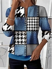 economico Felpe a Strisce e Geometriche-Per donna Felpa Pullover Felpe con cerniera Cerniera Stampato Grafico Geometrico Blocco di colori Moda Casual Manica Lunga Girocollo Top Regolari Streetwear Abbigliamento Quotidiano Blu Autunno