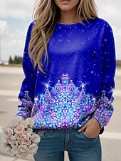 tanie Bluzy z kapturem i swetry świąteczne-Damskie Pullover Graficzny Choinka Codzienny Długi rękaw Półgolf Zwykłe topy Codzienny Święto Nadruk Czarny Niebieski Zielony Wiosna Jesień Zima