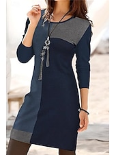 economico Abiti a Strisce e Geometrici-Women's Mini Dress T Shirt Dress Tee Dress Casual Daily Regular Fit Geometric Long Sleeve Crew Neck Black Blue Purple Gray Spring Fall