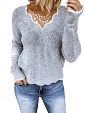 levne jednoduché tričko-Dámské Svetr Rolák Šik ven Na běžné nošení Barevné bloky Do V Slátanina Pletený Dlouhý rukáv Běžné topy Plést Denní Dovolená Jdeme ven Černá Světlá růžová Podzim Zima