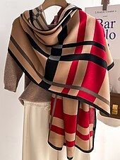 abordables Bufandas de mujer-Bufanda a cuadros de poliéster para mujer, acogedora y elegante para el invierno, regalo de Navidad perfecto en varios colores.