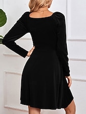 Świąteczna sukienka mini z weluru dla kobiet sukienka w kształcie litery A elegancka na przyjęcia koktajlowa na świeżym powietrzu regularne dopasowanie jednolity kolor długi rękaw dekolt w serek tanie Sukienki świąteczne-Świąteczna sukienka mini z weluru dla kobiet sukienka w kształcie litery A elegancka na przyjęcia koktajlowa na świeżym powietrzu regularne dopasowanie jednolity kolor długi rękaw dekolt w serek