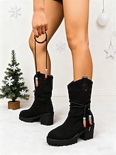 economico Stivali alla moda-Per donna Stivali Stivali Morbidi Natale Quotidiano Stivali al Ginocchio Nappa Tacco grosso Punta Tonda Casual Finta pelle scamosciata Mocassino Nero Rosso