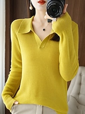 olcso Szilárd színek-Női Pulóver Elegáns Napi Stílusos Polo gallér Kötött Hosszú ujj Normál felsők Kötött Napi Hétvége Fekete Fehér Tavasz Ősz