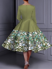  Linea ad A Lunghezza alla caviglia Perline ricamate Abito Formale Abito da madre della sposa Abiti da Cocktail Abiti da festa Elegante Manica Lunga Girocollo Matrimonio Formale Raso Taffetà con Spacco