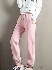 cheap Jogger Pants-Women's Sweatpants Joggers Fleece Pants Trousers Vacation Fashion Streetwear Full Length High Waist Plain Drawstring Pocket Elastic Waist Warm Soft Comfortable Micro-elastic Outdoor Street Holiday