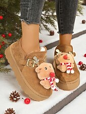 economico Scarpe di Natale per Donne-stivali da neve natalizi da donna in cammello con motivo a renne e sciarpa - stivaletti foderati in pile, morbidi e festosi, ideali per Natale e le riunioni di famiglia