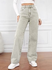 billige brede ben og høy midje-Dame Jeans kinesisk Rett Ferie Årgang Gatemote Full lengde Middels midje عادي Lomme Elastisk midje Bekvem Uelastisk Mikroelastisk utendørs Gate Daglig Svart Grå Marine Svart Hvit Høst Vinter Normal