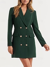 economico Vestito Semplice-Per donna Mini Abito Abito blazer Moda Moderno Ufficio Uscire Vestibilità regolare Semplice Manica Lunga Scollo a V Nero Verde militare Primavera Autunno