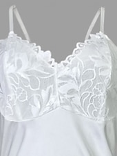 お買い得  レディース パジャマトップス＆ボトムス-女性用 ローブ あたたか ファッション カジュアル ピュアカラー サテンシルキーパジャマ レース ドレス 家 ベッドサイド 長袖 クルーネック ホワイト 夏 春 レギュラー