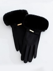 tanie Rękawiczki damskie-Damskie rękawiczki z ekranem dotykowym, materiał ze sztucznego futra poliestrowego, przytulne zimowe rękawiczki na Boże Narodzenie, eleganckie i stylowe, idealne na świąteczny prezent