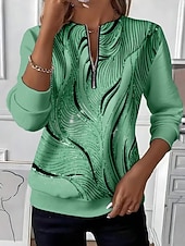 levne Umění a design vrcholy-Dámské Mikiny na zip Zip Tisk Grafika Abstraktní Módní Na běžné nošení Dlouhý rukáv Kulatý Běžné topy ulice Na den Vodní modrá Fialová Oranžová Trávová zelená Šedá Podzim Zima