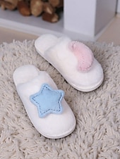 cheap Women's Slippers &amp; Flip-Flops-Women's White Plush Indoor Slippers with Star and MoonDecoration, Soft Warm Fleece Lining, Cute Cozy House Shoes for Winter Bedroom &amp; Home Wear