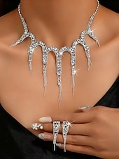 Недорогие Женское ожерелье-Женский комплект украшений со стразами зеленого цвета, включающий ожерелье и кольца для рождественской вечеринки, бала &amp;вечерние мероприятия