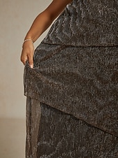 billige Kjoler til nyttårsaften-Dame Midikjole Skiftkjole Plissert kjole Grime kjole Elegant Fest Formelt Fest Bryllupsgjest Cocktailfest Normal Helfarge Ermeløs Crew-hals Brun Sommer Vår Høst Vinter