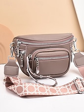 economico Borse a Tracolla-Borsa a tracolla da donna in similpelle bordeaux con tasche multiple con cerniera, tracolla larga e finiture argentate, elegante borsa da viaggio a mani libere per l'uso quotidiano e per gli outfit delle vacanze natalizie