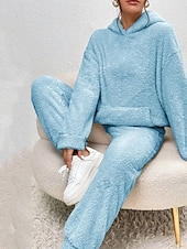  Dam Pyjamas set Ledigt Komfort Ren färg Elastisk midja T-shirt Byxa Hem Dagligen Långärmad Rund hals Svart Vit Rodnande Rosa Blå Beige Vår Höst Vinter Normal