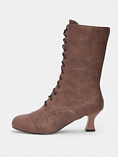 Недорогие Викторианский и Эдвардианский-Женские коричневые ботильоны из искусственной кожи в эдвардианском стиле со шнуровкой, винтажные полусапожки на среднем каблуке 1950-х годов для костюмированных выступлений, театра и повседневной носки в стиле ретро