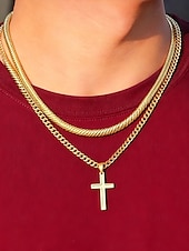 tanie Biżuteria męska-Męski naszyjnik z krzyżem ze stali nierdzewnej, trwała biżuteria łańcuszkowa, stylowy prezent chrześcijański na Boże Narodzenie, imprezę i do noszenia na co dzień