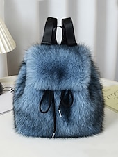 abordables Sacs à Dos de Mode-Sac à dos en fausse fourrure pour femme, sac à dos élégant avec cordon de serrage pour une tenue décontractée, matière en peluche douce, parfait pour un usage quotidien et les tenues d'hiver