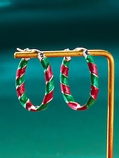 お買い得  レディースイヤリング-レディースクリスマスフープイヤリング、赤と緑のツイストデザイン、合金素材、ホリデーパーティーやギフトに最適