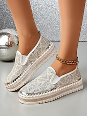 Χαμηλού Κόστους Γυναικεία Sneakers-Γυναικεία μοκασίνια πλατφόρμας με μαύρο χρυσό στρας, slip-on, λαμπερά, χοντρά παπούτσια για πάρτι, για νυχτερινή ζωή &amp;ρούχα κλαμπ