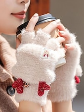 お買い得  レディース手袋-女性用クリスマスギフトの豪華な手袋、マルチカラー、ふわふわの柔らかい素材、トナカイの角のデザイン、毎日の通勤や休日のお祝いに最適