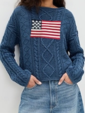 Női Pulóver Szüret Divat Utcai sikk Grafika Terített nyak Kötött Hosszú ujj Normál felsők Kötött Szabadtéri Napi Randi Tengerészkék Ősz Tél olcso Egyszerű felsők-Női Pulóver Szüret Divat Utcai sikk Grafika Terített nyak Kötött Hosszú ujj Normál felsők Kötött Szabadtéri Napi Randi Tengerészkék Ősz Tél