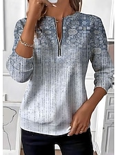  בגדי ריקוד נשים סווטשירט סוודר זיפ אפ סווטשירטים רוכסן דפוס גראפי פייסלי אופנתי יום יומי שרוול ארוך צווארון עגול קצר צווארון עגול חולצות רגילות רחוב לבוש ליום פול תלתן בז' סתיו חורף