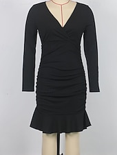 olcso Egyszerű ruha-Női Mini ruha Koktélruha Hüvelyruha Bodycon ruha Elegáns Divat Modern Estély Parti Különleges alkalom Normál Sima Hosszú ujj V-alakú Fekete Tavasz Ősz Tél