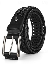 levne Pánské opasky-Pánský pletený opasek z pravé kůže – klasický tkaný design s leštěnou přezkou, odolný a nastavitelný doplněk v pase pro ležérní, obchodní a golfové outfity