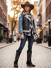 Недорогие Ковбой и западные ботинки-Женские ковбойские сапоги в стиле вестерн из зеленой замши с вышивкой и массивным каблуком — модные ковбойские сапоги в стиле бохо для рождественских фестивалей, уличной моды и повседневных мероприятий