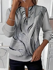 levne Umění a design vrcholy-Dámské Mikiny na zip Zip Tisk Grafika Abstraktní Módní Na běžné nošení Dlouhý rukáv Kulatý Běžné topy ulice Na den Vodní modrá Fialová Oranžová Trávová zelená Šedá Podzim Zima