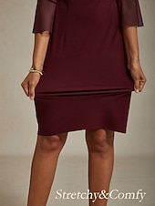  Dam Midiklänning Sheath Dress Elegant Normal Ensfärgat Halvlång ärm Rund hals Vinröd