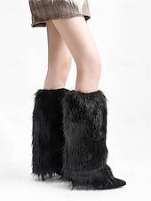 abordables Chaussettes pour femmes-Jambières en fausse fourrure pour femmes, couvre-bottes moelleux jusqu&#039;aux genoux, accessoires de costumes de fête d&#039;hiver élégants, tenues de Noël et de vacances