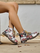 economico Stivali da combattimento-stivaletti da donna con lacci floreali e suola antiscivolo, scarpe casual in stile combattimento con stampa vintage per comode passeggiate all'aperto &amp;abbigliamento quotidiano
