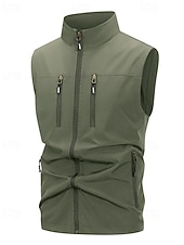 halpa Miesten kalastusliivi-Miesten Liivi Gilet Kalastusliivi ulko- Päivittäin Muoti Vapaa-aika Kevät Syksy Vetoketju Tasku Polyesteri Mukava Tavallinen Yksirivinen yksi nappi Stand-kaula-aukko Normaali Musta Viini Armeijan