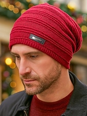 お買い得  クリスマスアクセサリー-クリスマス用のメンズニットビーニーハット、柔らかいアクリルとフェイクファー、冬のファッションに最適な複数の色