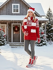 Botas de caminhada de inverno femininas vermelhas com pele sintética – botas de neve duráveis e impermeáveis com blocos de cores para aventuras na neve, perfeitas para viagens de férias baratos Sapatos de Natal Femininos-Botas de caminhada de inverno femininas vermelhas com pele sintética – botas de neve duráveis e impermeáveis com blocos de cores para aventuras na neve, perfeitas para viagens de férias