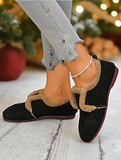 preiswerte Ballerinas für Damen-Weite Damen-Schlupfschuhe mit Fleecefutter, kuschelig warme Schuhe mit Gummiband, Winter-Hausschuhe für die Freizeit im Herbst und Winter