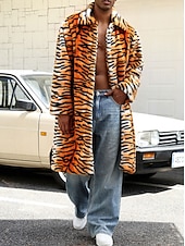 billige Jakker og frakker til herrer-Herre Vinterjakke Fuskepels Feriereise Daglig Hold Varm Fleece Høst Vinter Tigerpels Mote Gatemote Knaphul Lang Oransje Jakker