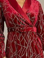cheap Cocktail Dress-Christmas Women's Midi Dress Blazer Dress Shift Dress Velvet Dress Glitter Elegant Birthday Party Cocktail Party Regular Fit Polka Dot Long Sleeve V Neck Wine Spring Winter
