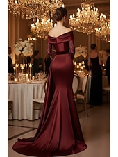 billige Ballkjoler Kveldsdrakter-Havfrue Kveldskjoler Elegant Formell kjole Formell Bryllup Sweep / Børste train Ermeløs Løse skuldre Sateng med Plissert 2025