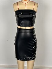 Dames Actief Modieus Streetwear Rok Sets Bolero Top Mouwloos Schouderafhangend Effen Kleur Lapwerk Sierstenen Buiten Vakantie Dagelijks Zwart Bruin Herfst Normale pasvorm voordelige Tweedelige sets-Dames Actief Modieus Streetwear Rok Sets Bolero Top Mouwloos Schouderafhangend Effen Kleur Lapwerk Sierstenen Buiten Vakantie Dagelijks Zwart Bruin Herfst Normale pasvorm