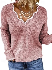 levne jednoduché tričko-Dámské Svetr Rolák Šik ven Na běžné nošení Barevné bloky Do V Slátanina Pletený Dlouhý rukáv Běžné topy Plést Denní Dovolená Jdeme ven Černá Světlá růžová Podzim Zima