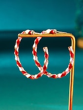 お買い得  レディースイヤリング-レディースクリスマスフープイヤリング、赤と緑のツイストデザイン、合金素材、ホリデーパーティーやギフトに最適